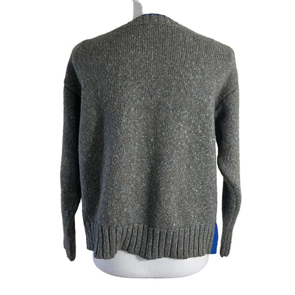 TopShop Gray Sweater Size 2 Side Slits Blue Trim Pullover Crewneck Long Sleeves - Picture 3 of 6